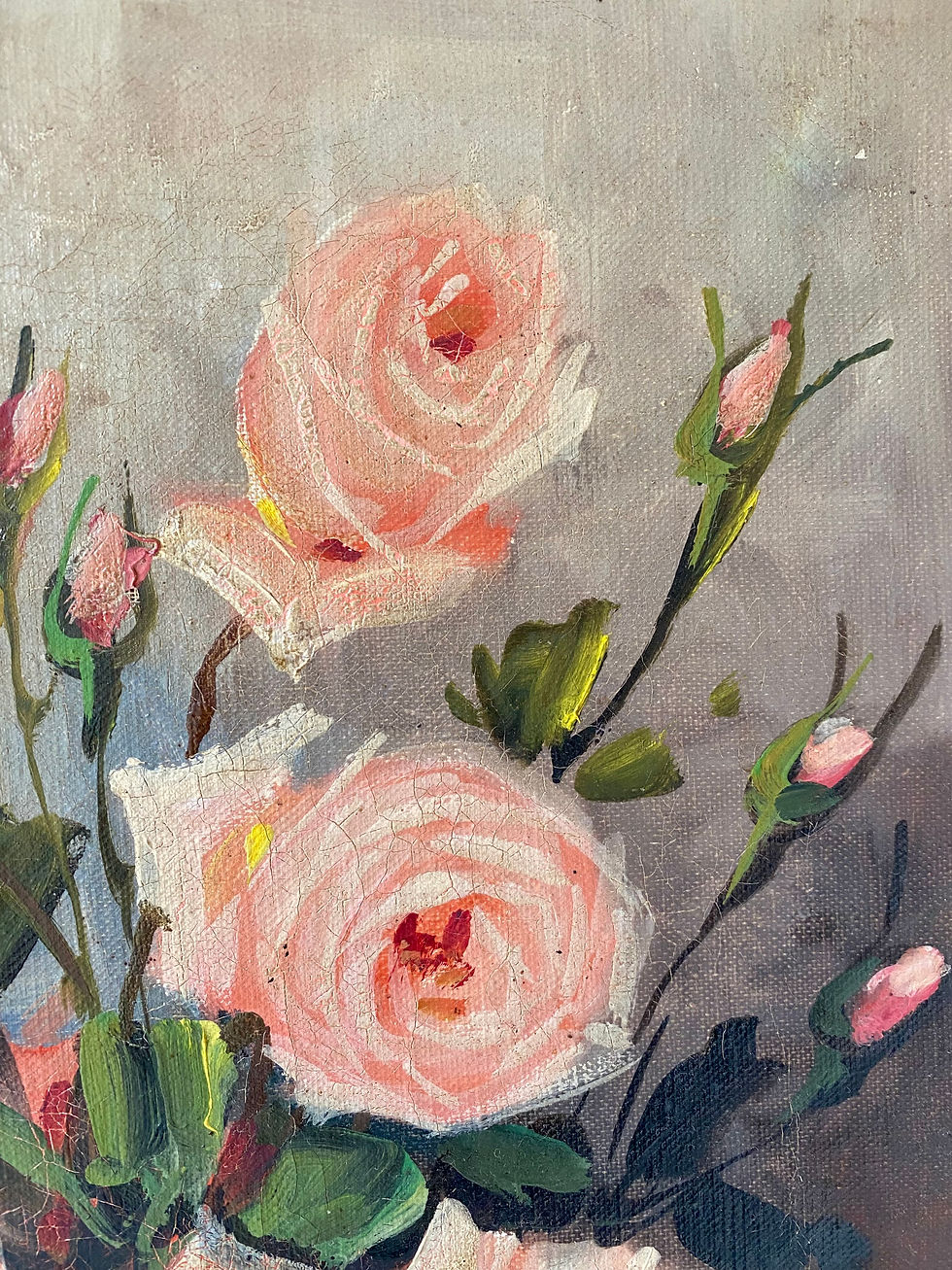 Thumbnail: SOLD Vintage Still Life Oil Pink Flowers