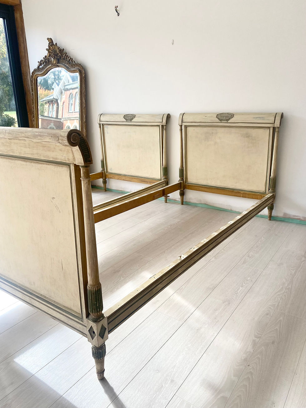 Thumbnail: SOLD Pair Of Antique French  Painted Beds