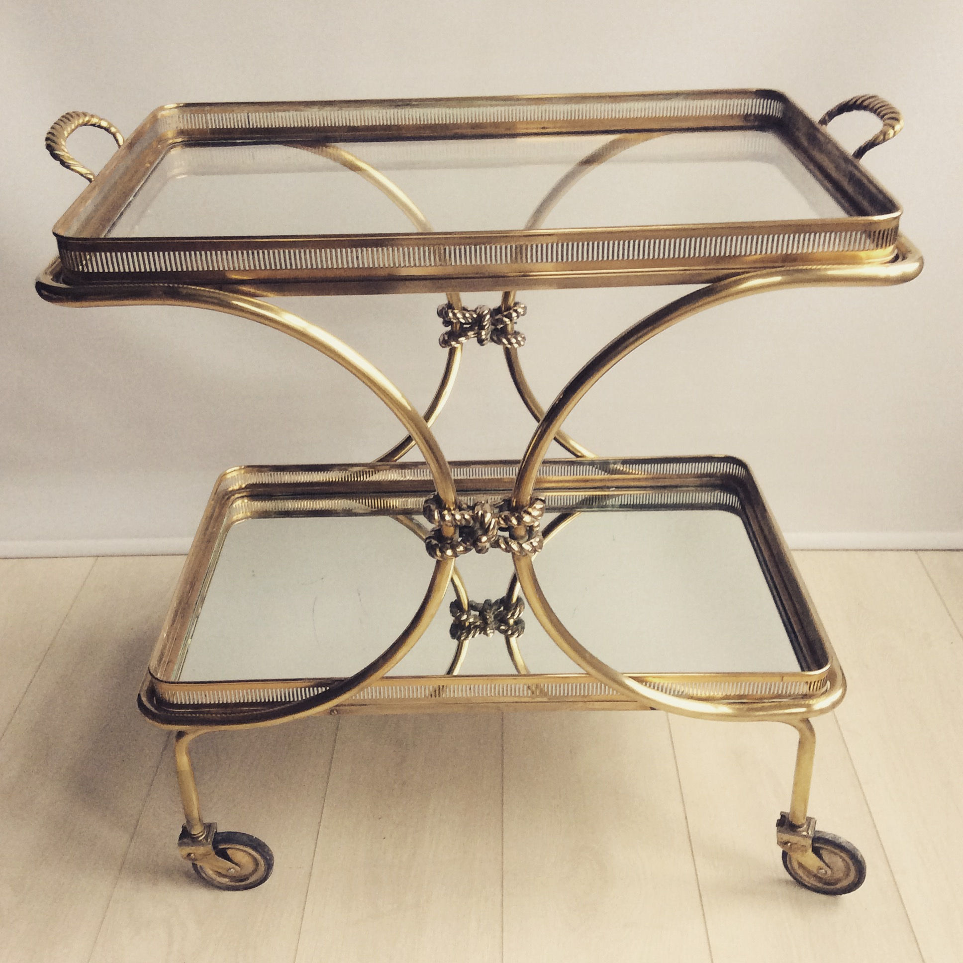 SOLD Vintage French brass rope drinks trolley