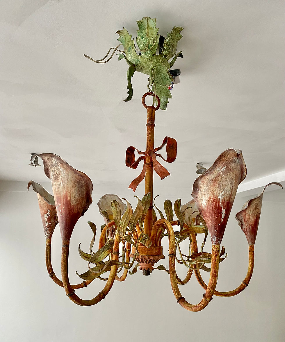 Thumbnail: SOLD Vintage Italian Toleware Calla Lily Chandelier