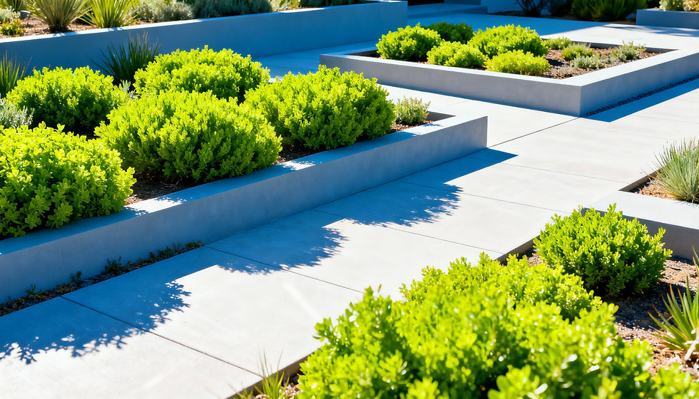 rendering of a finished Los Angeles garden with pergola, native plants, and layered lighting.