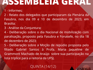 SINDS-UFSJ CONVOCA ASSEMBLEIA GERAL ONLINE