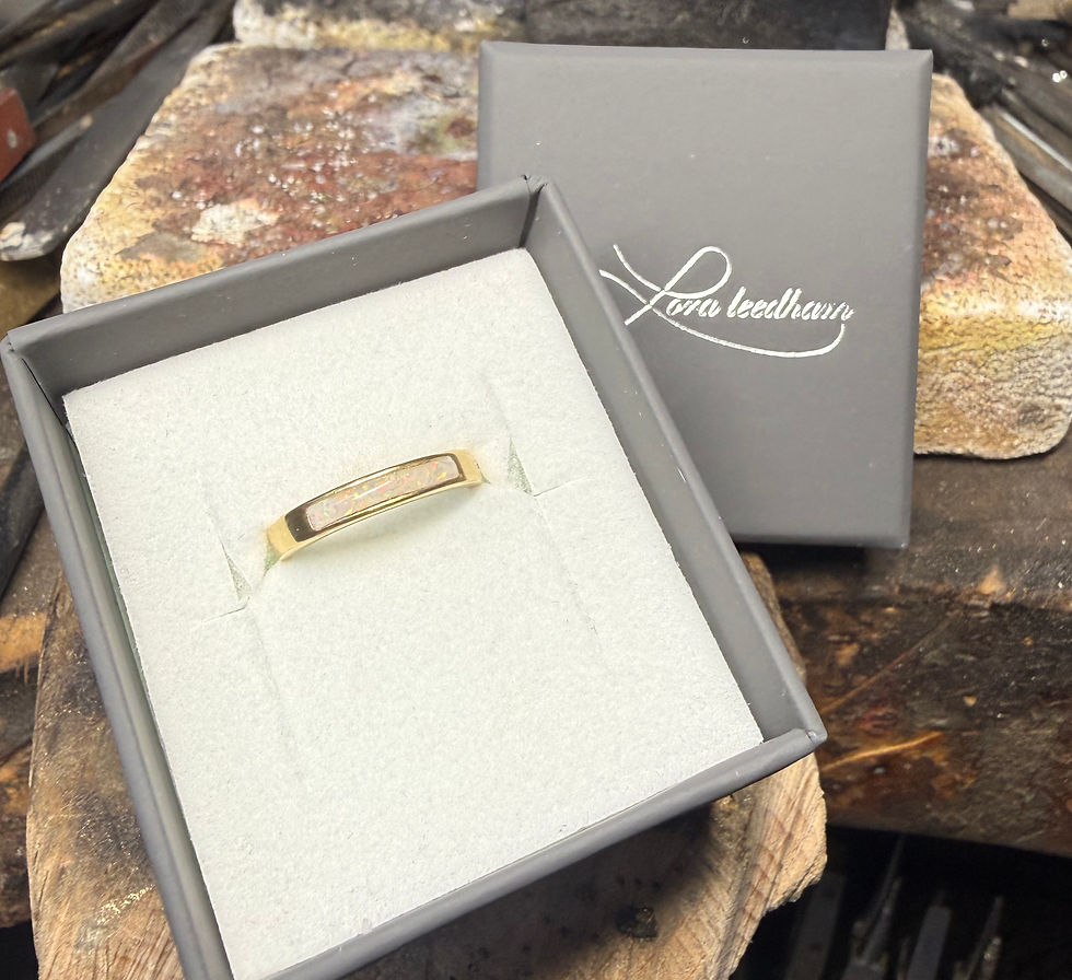 Handmade ashes and opal memorial ring