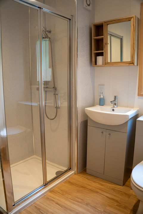 shower room, wash hand basin and toilet