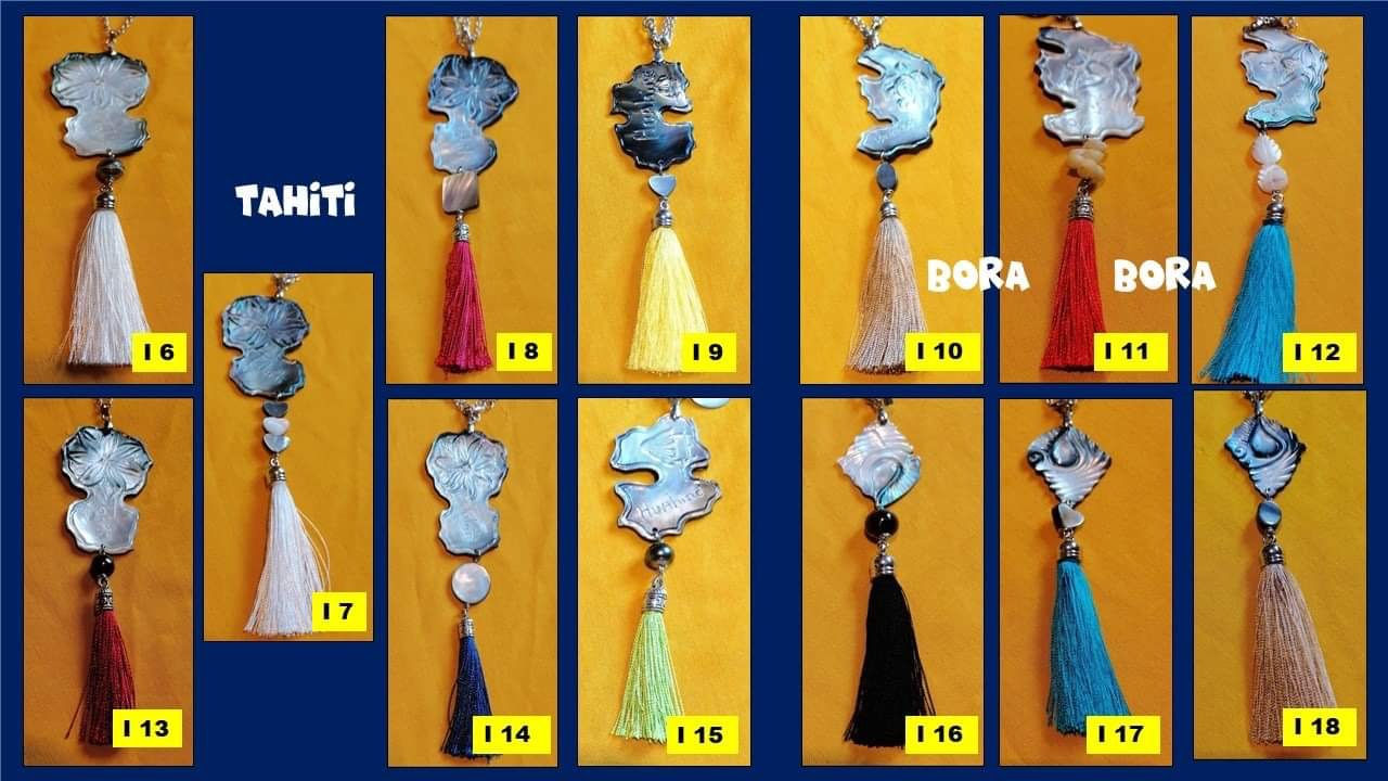 マザーオブパールネックレス 島々の地図 タヒチ フアヒネ ボラ貝
