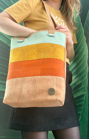 veganer Korkshopper Nizza aus Naturkork und Kork im Colorblocking Stil in drei verschiedenen Farben (Mint, Gelb und Orange)