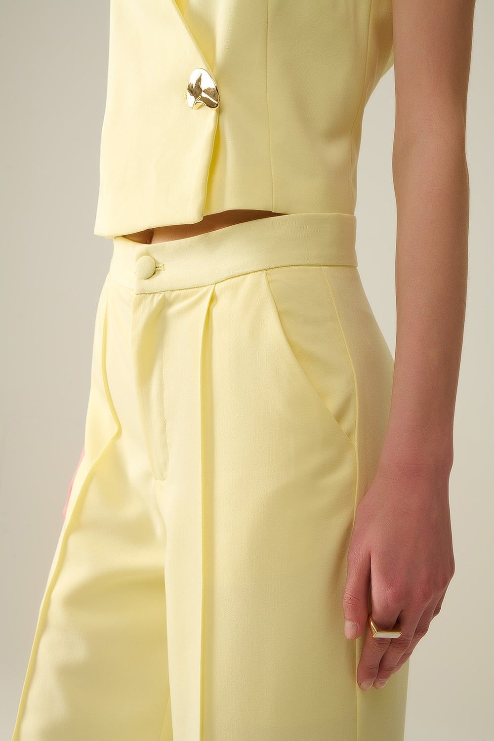 Wide Leg Tailored Pants in Yellow.