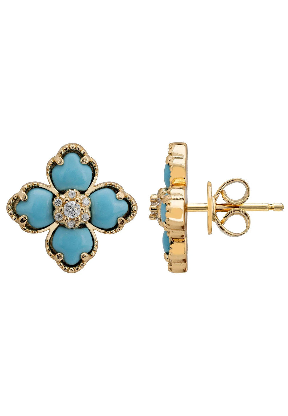 Thumbnail: Flower Clover Turquoise Stud Earrings.