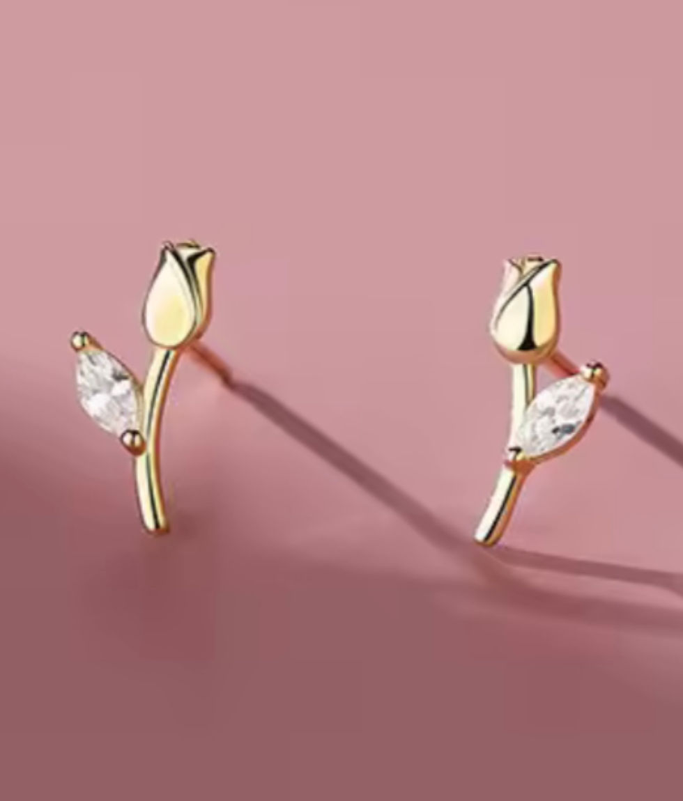 Thumbnail: Romantic Tulip Flower Stud Earrings (Gold).