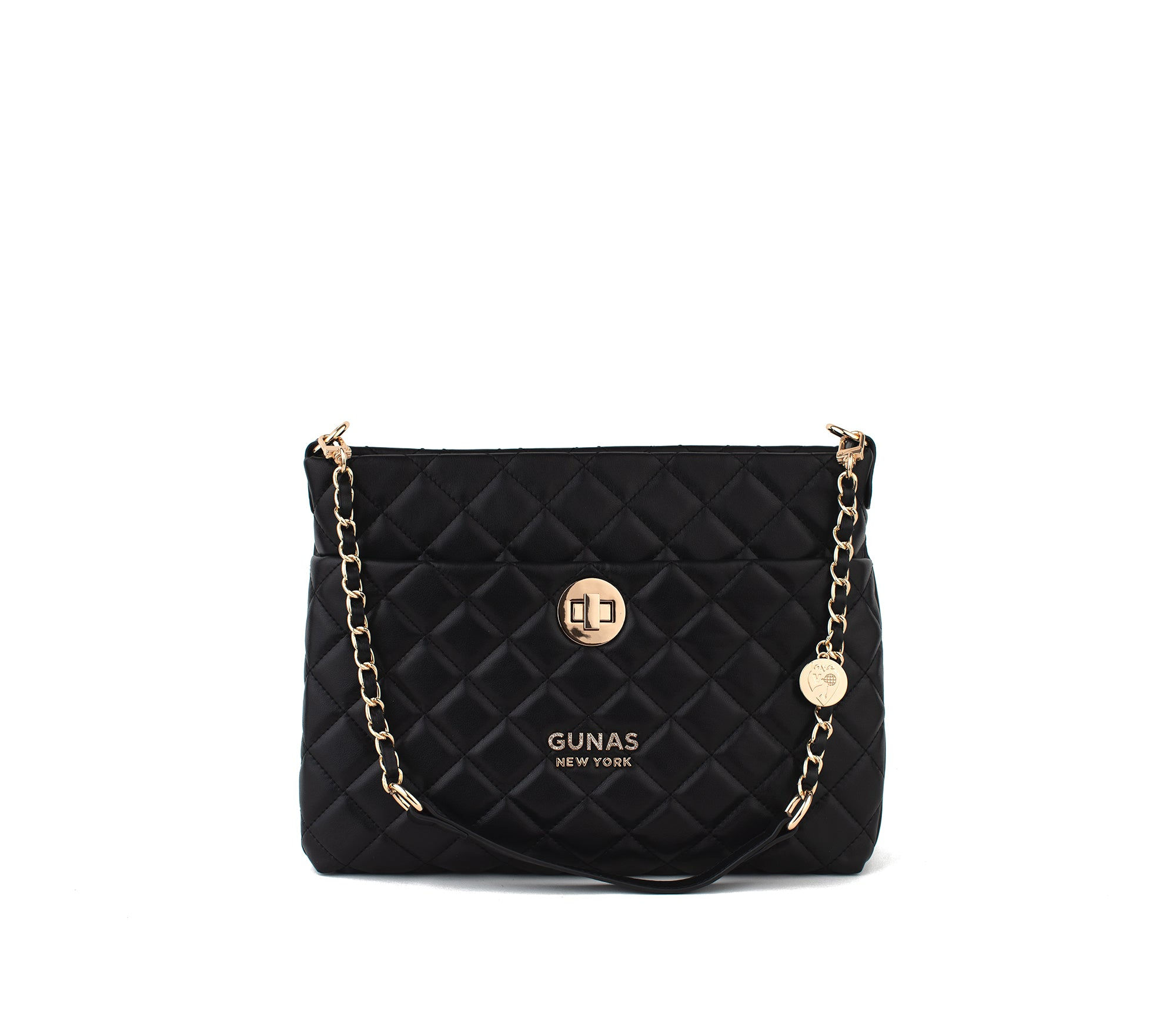 Koi - Black Quilted Vegan Leather .