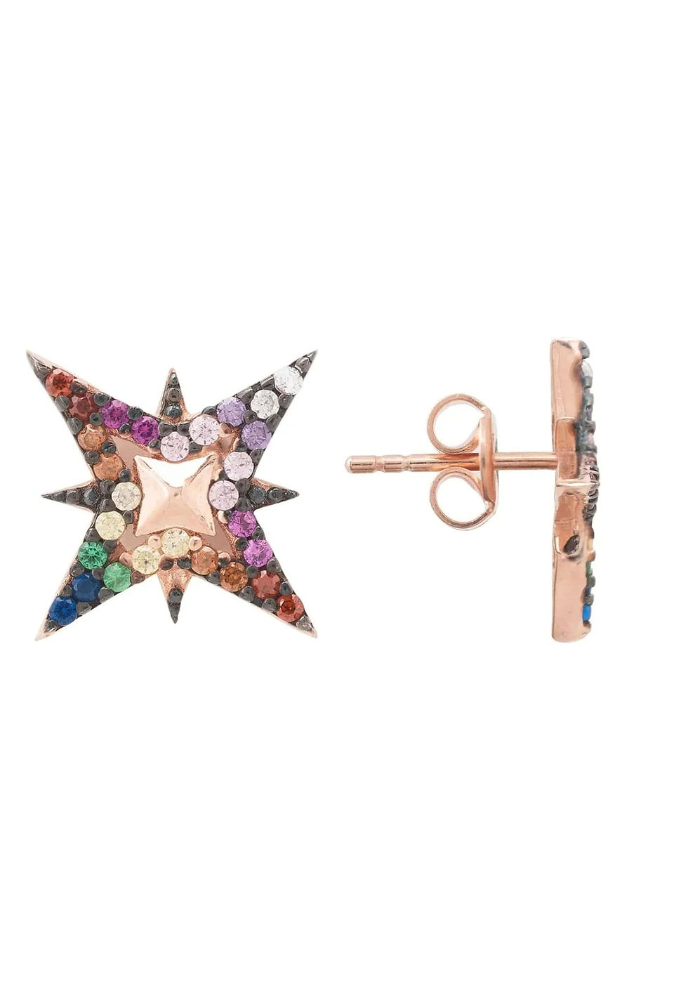 Thumbnail: North Star Rainbow Stud Earrings in Rosegold.