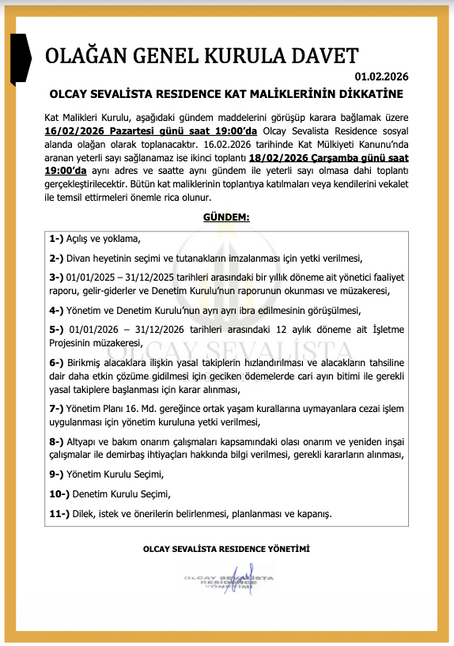 01.02.2025-OLAĞAN GENEL KURULA DAVET