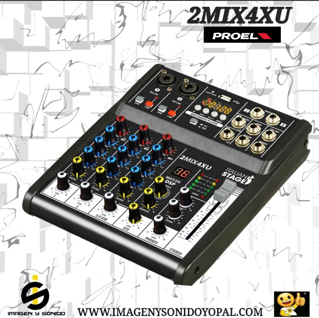 CONSOLA ANALOGA PROEL 2 CANALES 2MIX4XU USB BLUETOOTH