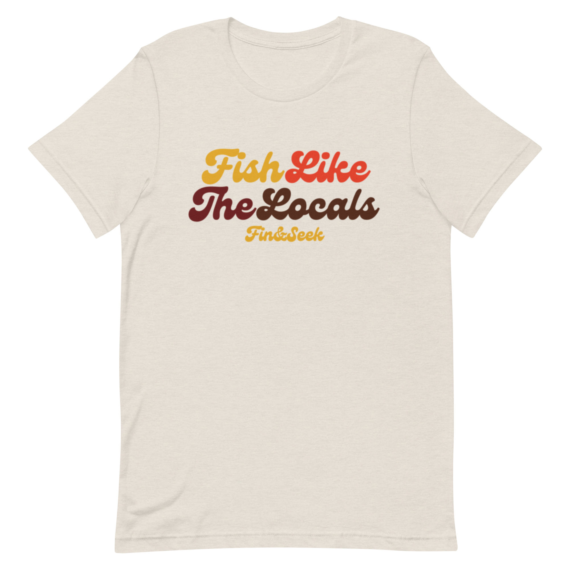 fish like the locals fin and seek shirt tan front