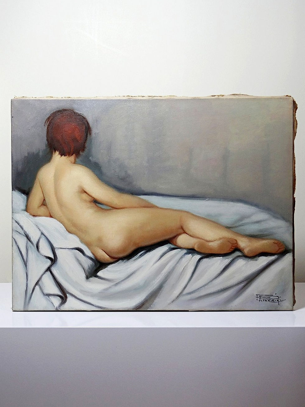 Grand nu huile sur toile Fortuné Pirazzini - Femme se reposant - XXe