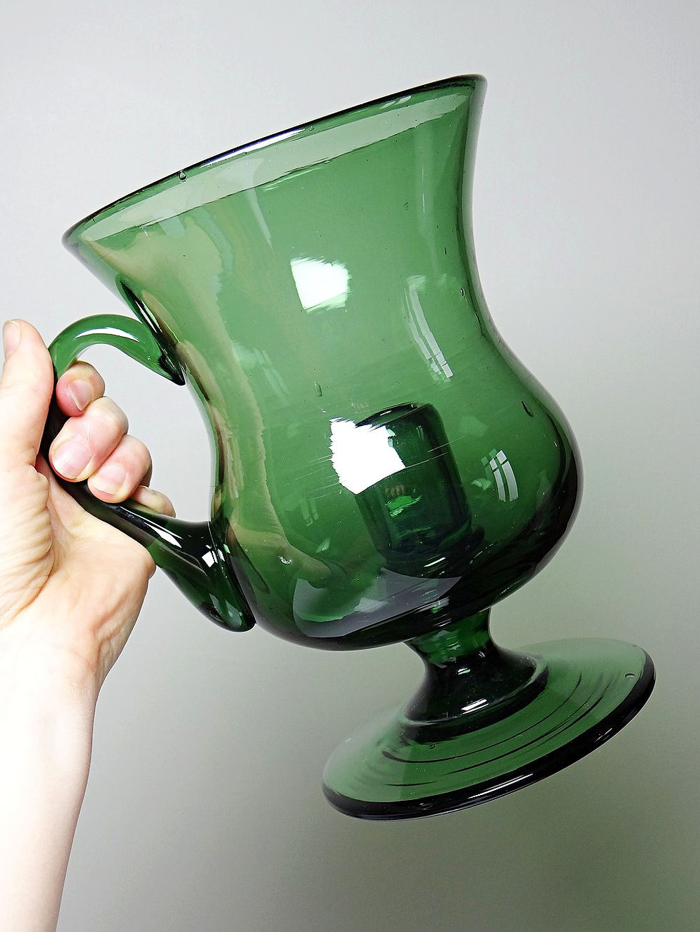 Miniature : Grand photophore vintage verre vert soufflé, années 60-70