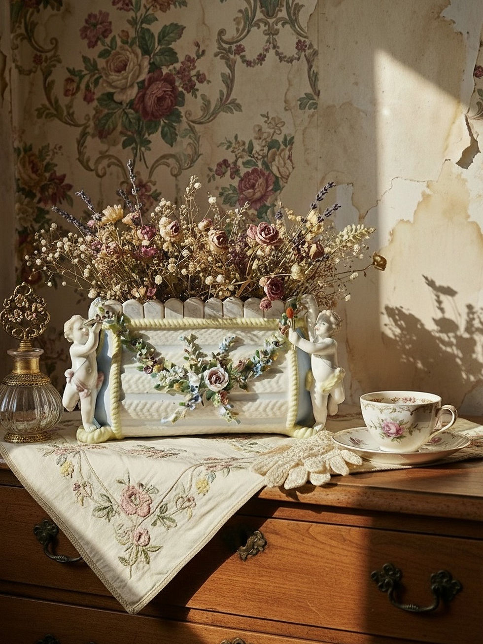 Petite jardinière en porcelaine Allemande ancienne Putti XIXe style Meissen