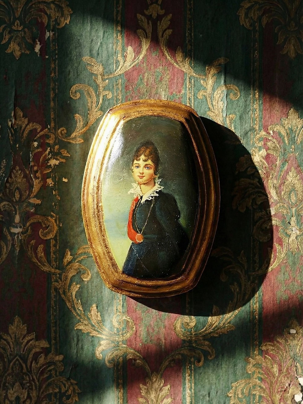 Petit portrait médaillon huile sur bois bombé Vénitien vintage