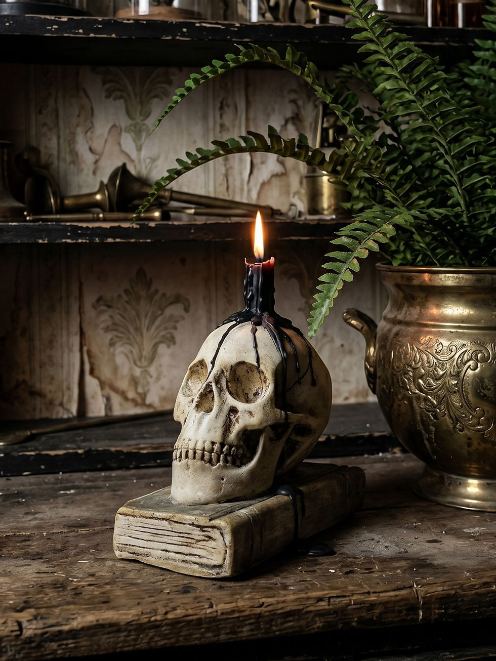 Miniature : Ancien Memento Mori en plâtre, crâne sur livre, curiosité fin XIXe début XXe