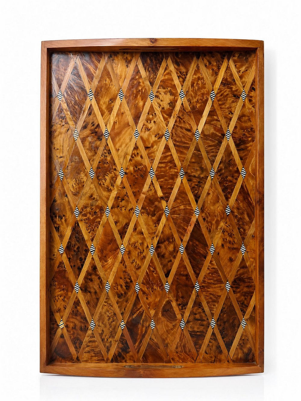 Grand plateau en thuya marqueté citronnier, artisanat marocain années 80-90