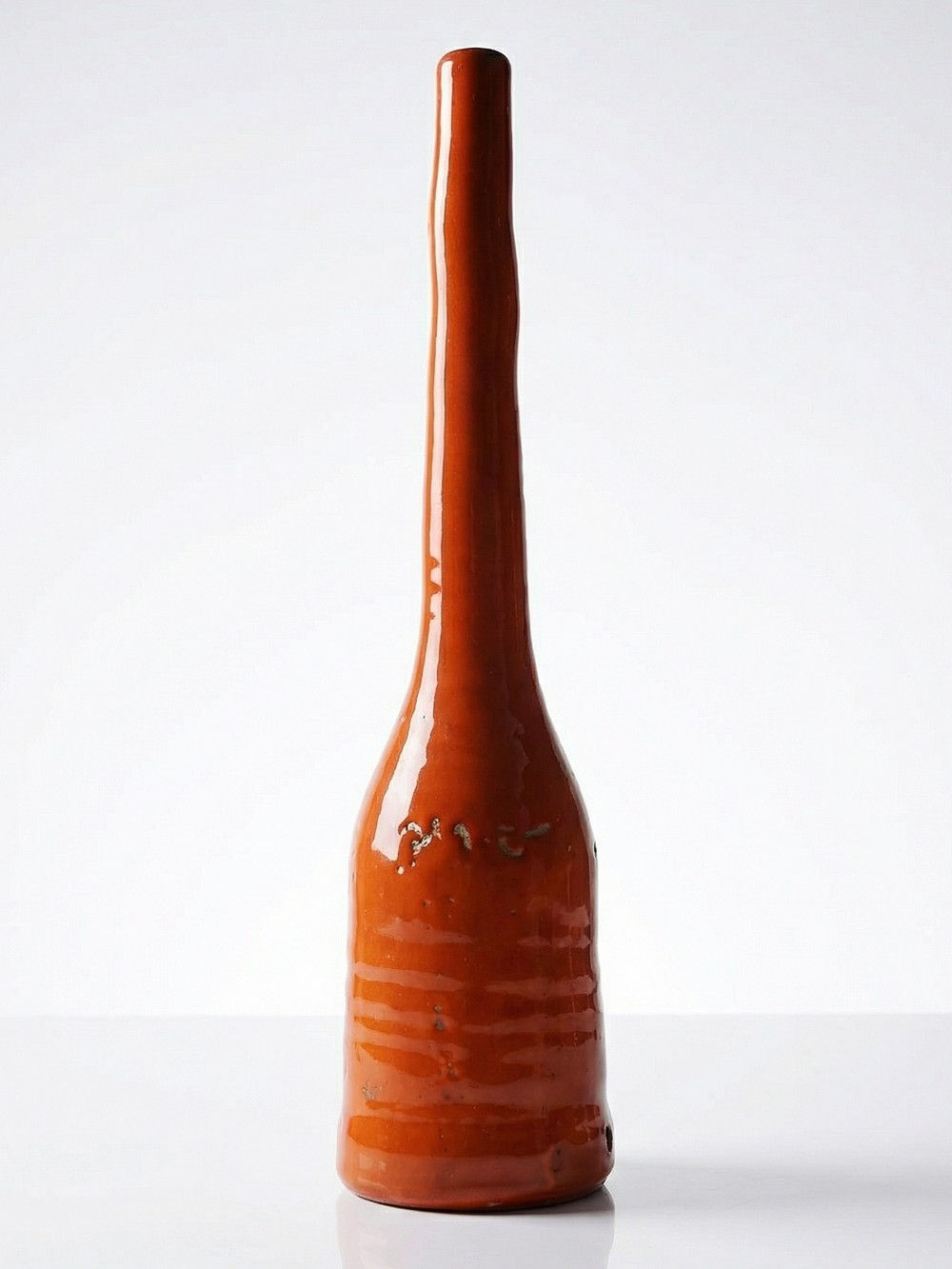 Pied de lampe bouteille décorative poterie émaillée orange vif mid-century
