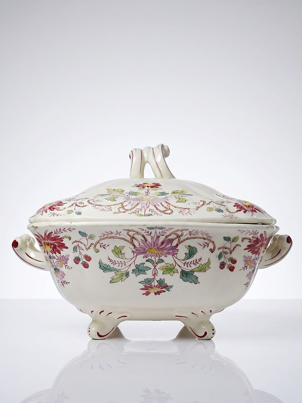 Miniature : Soupière/légumier ancien Longchamp Pâquerettes terre de fer polychrome