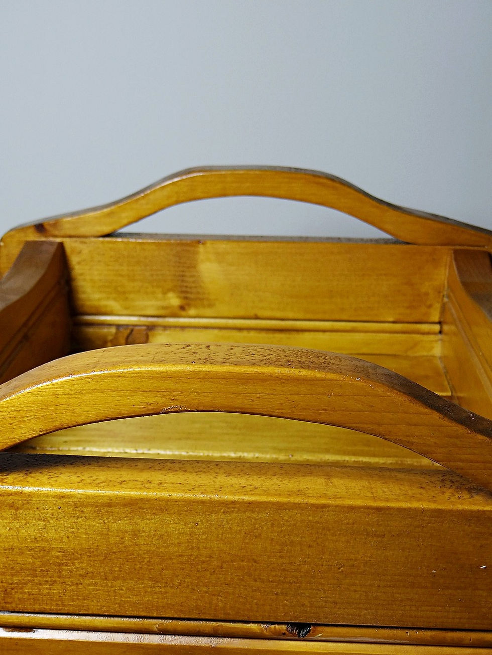 Miniature : Plateau en bois massif à poignées, artisanat, style rustique, années 60-70