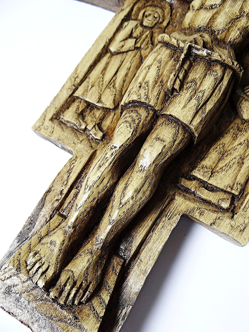 Miniature : Croix de San Damiano vintage en bois sculpté, art religieux franciscain