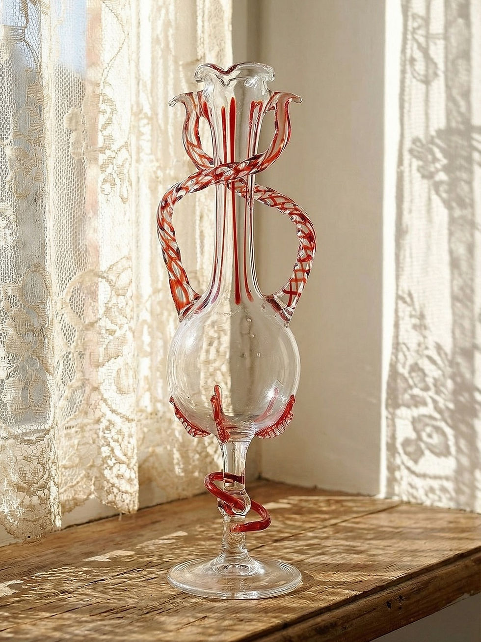 Vase soliflore verre soufflé Vénitien Murano vintage 50-60 Filigrana/Zanfirico