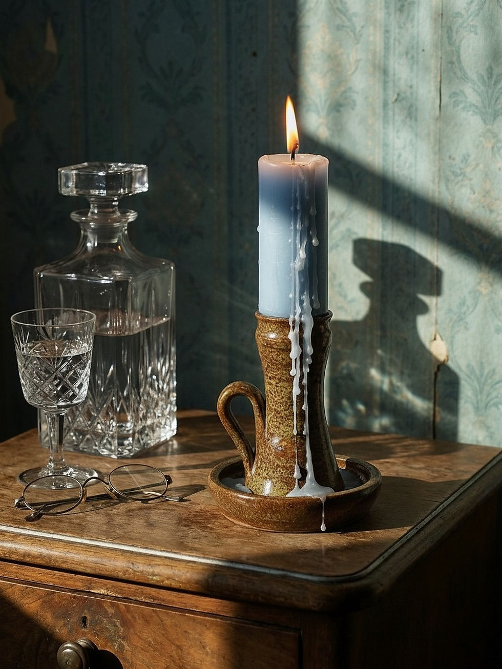 Gros bougeoir à main grès artisanal dans le goût de Baudat, La Borne, vintage