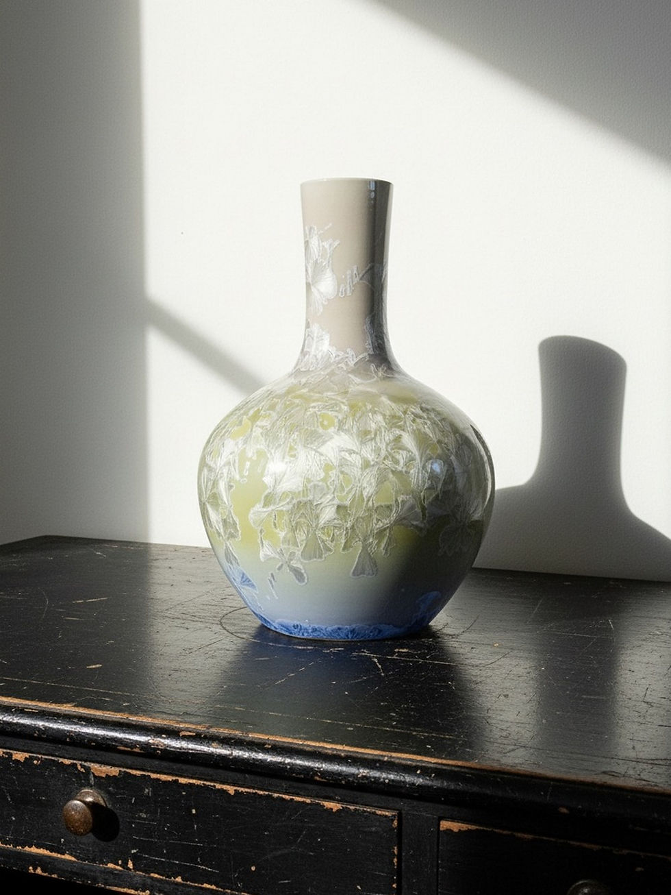 Grand vase globulaire porcelaine émaux cristallins Jingdezhen Zhi vintage