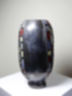 Miniature : Grand vase moderniste en céramique d'art émaillée noire vintage années 50-70