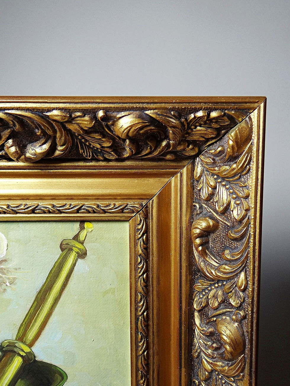 Miniature : Nature morte ail, œuf et mortier signée Sarpe, 1979,  huile sur toile