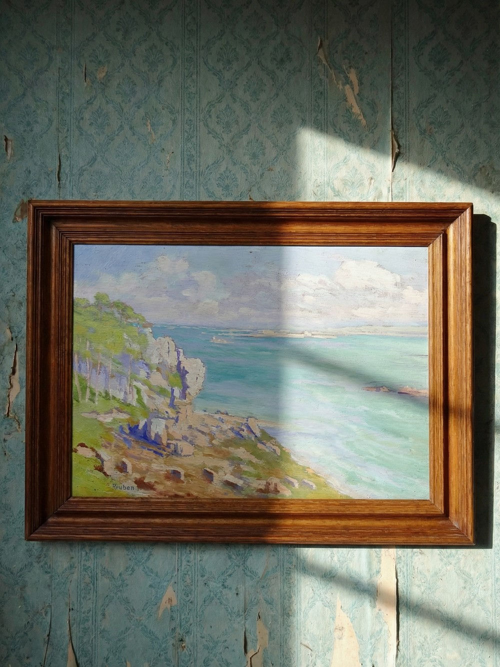 Grand paysage marine falaises huile sur panneau encadré Paul RUBEN (1882-1955)