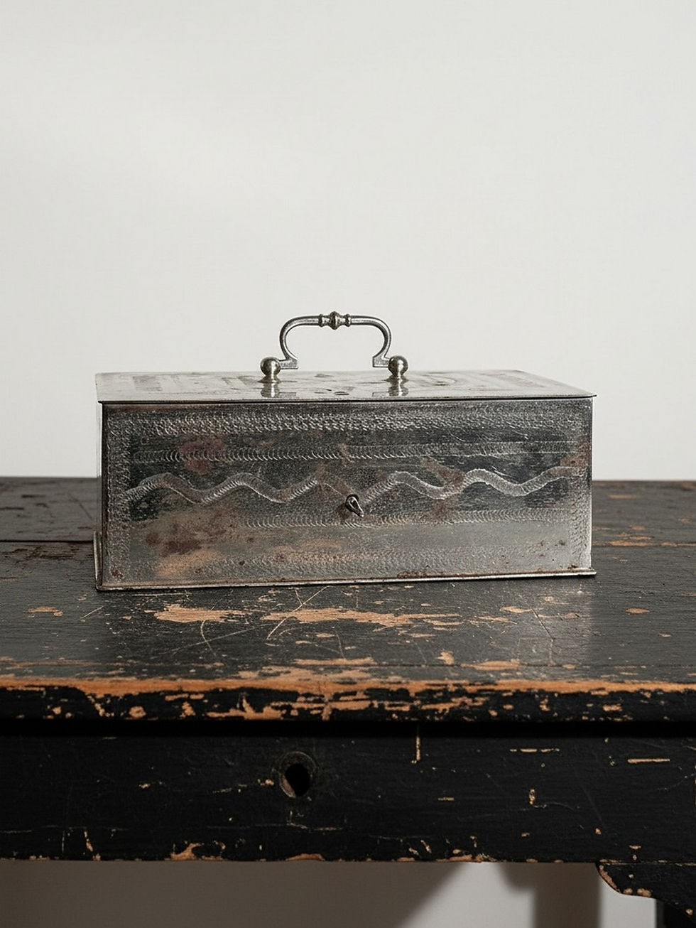 Gros coffre fort portable/caisse ancienne XIXe-XXe métal argenté