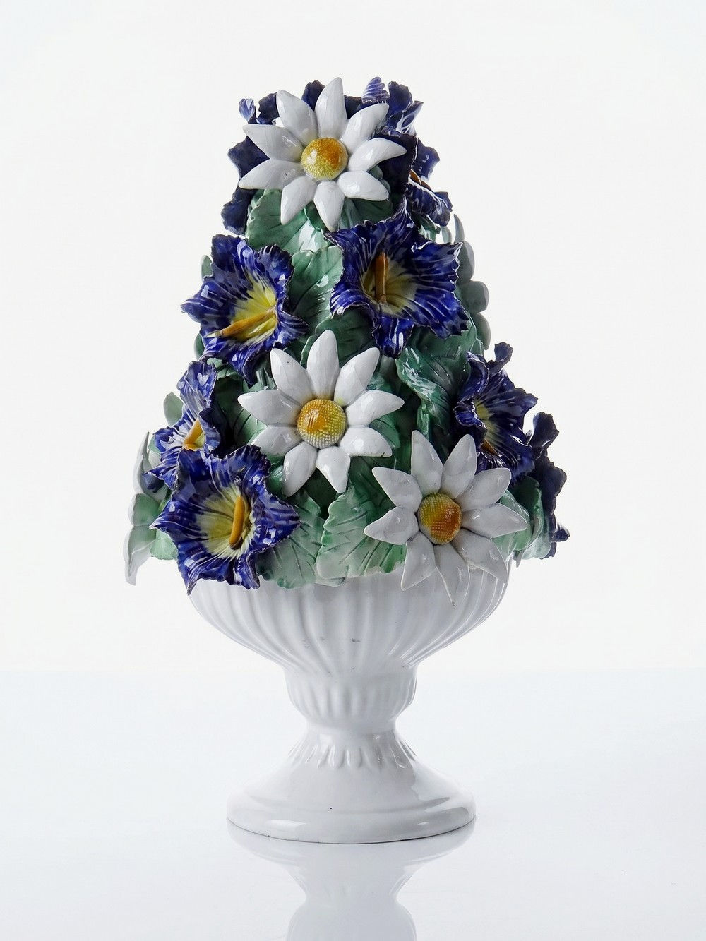 Centre de table trompe l'oeil faïence Italienne vintage corbeille de fleurs