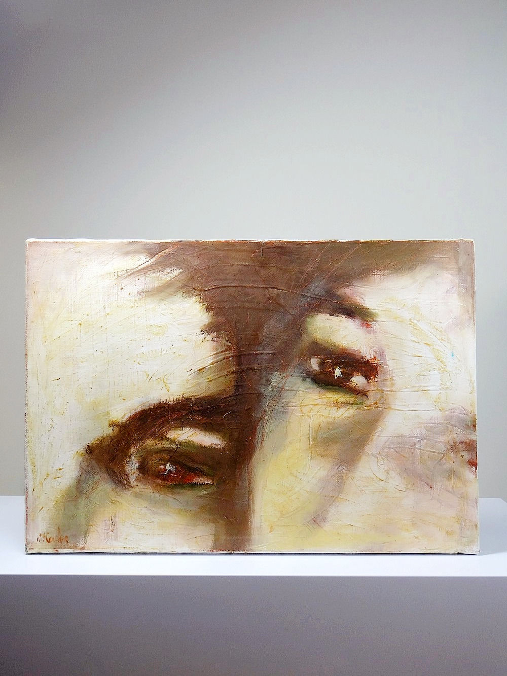 Tableau moderniste "visages" huile sur toile vintage signature à identifier