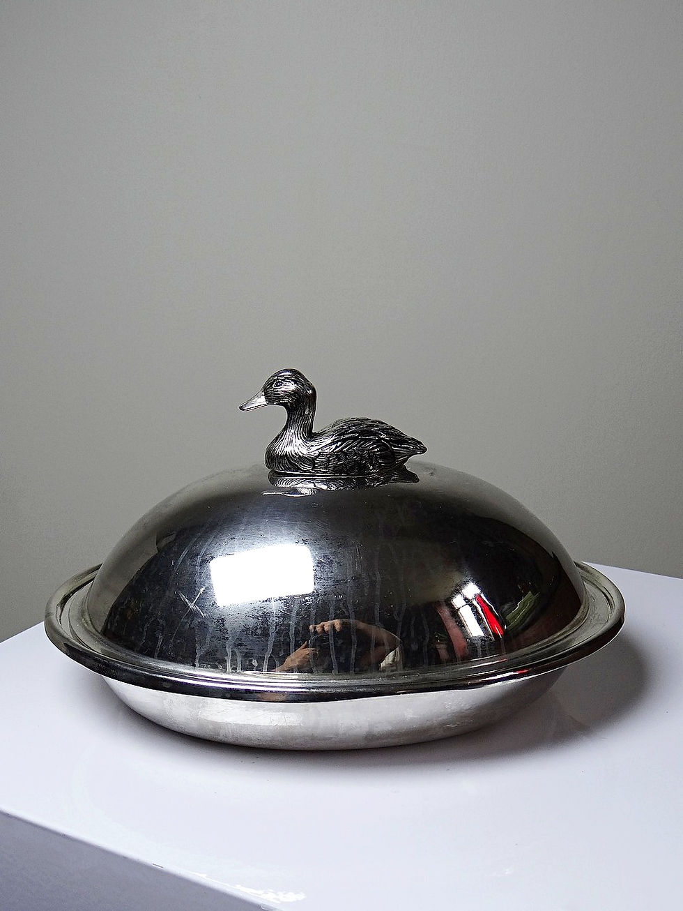 Miniature : Cloche à foie gras vintage métal argenté prise canard années 60-80