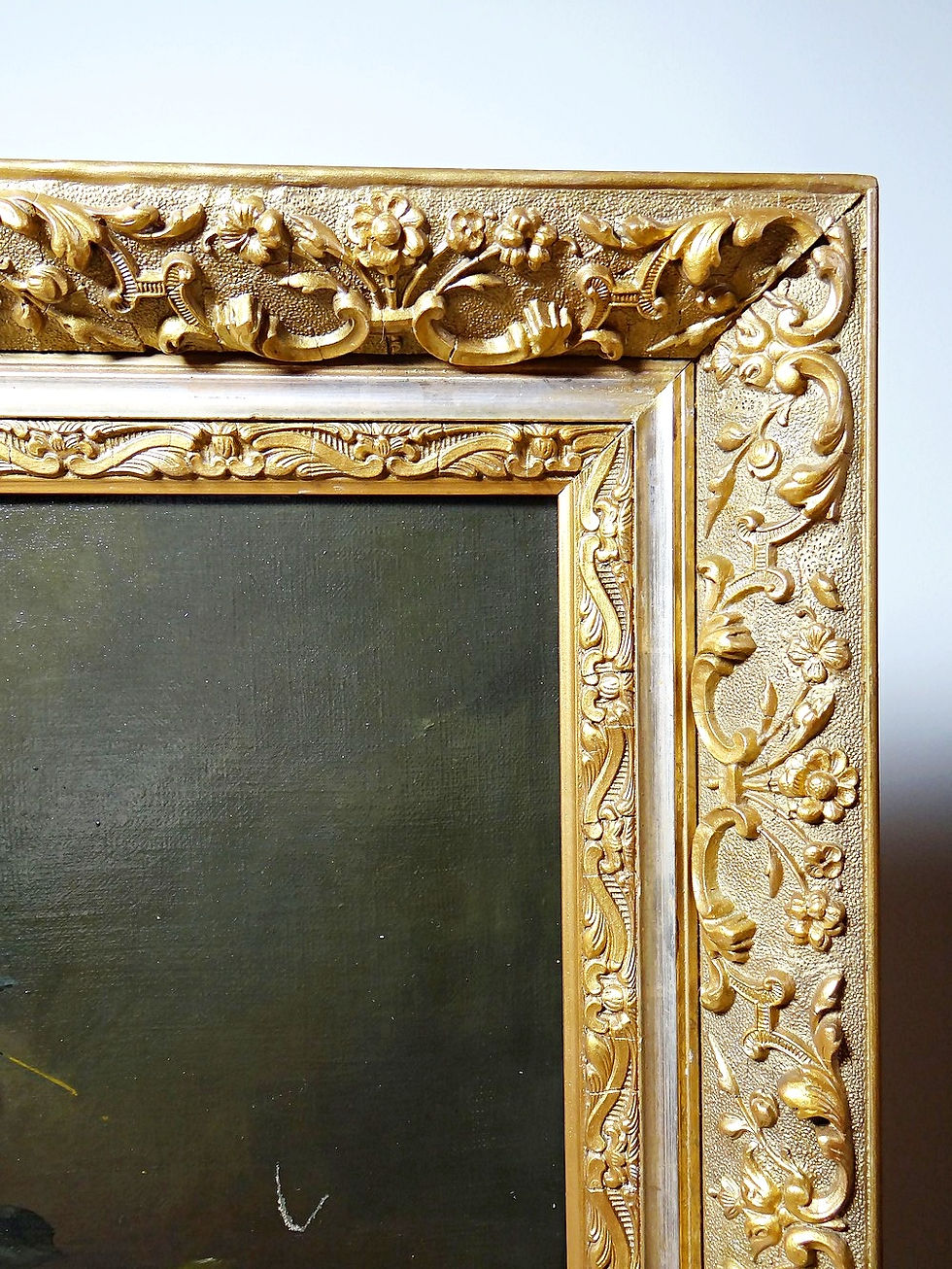 Miniature : Grand tableau ancien huile sur toile, bouquet de roses, signé, vers 1890-1910