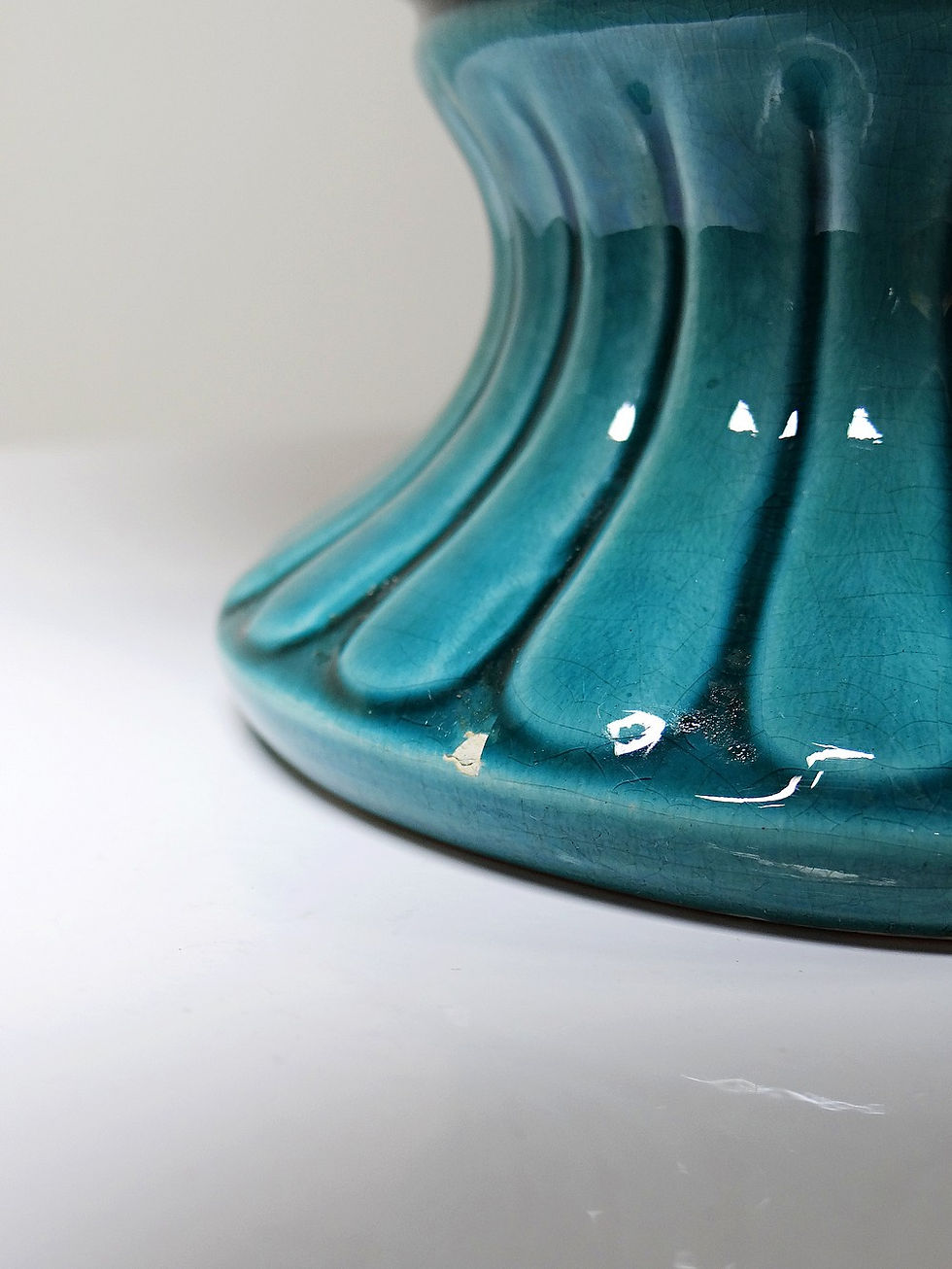 Miniature : Vase/cache-pot faïence émaillée turquoise & bleu cobalt D.Dinis, années 1960-80