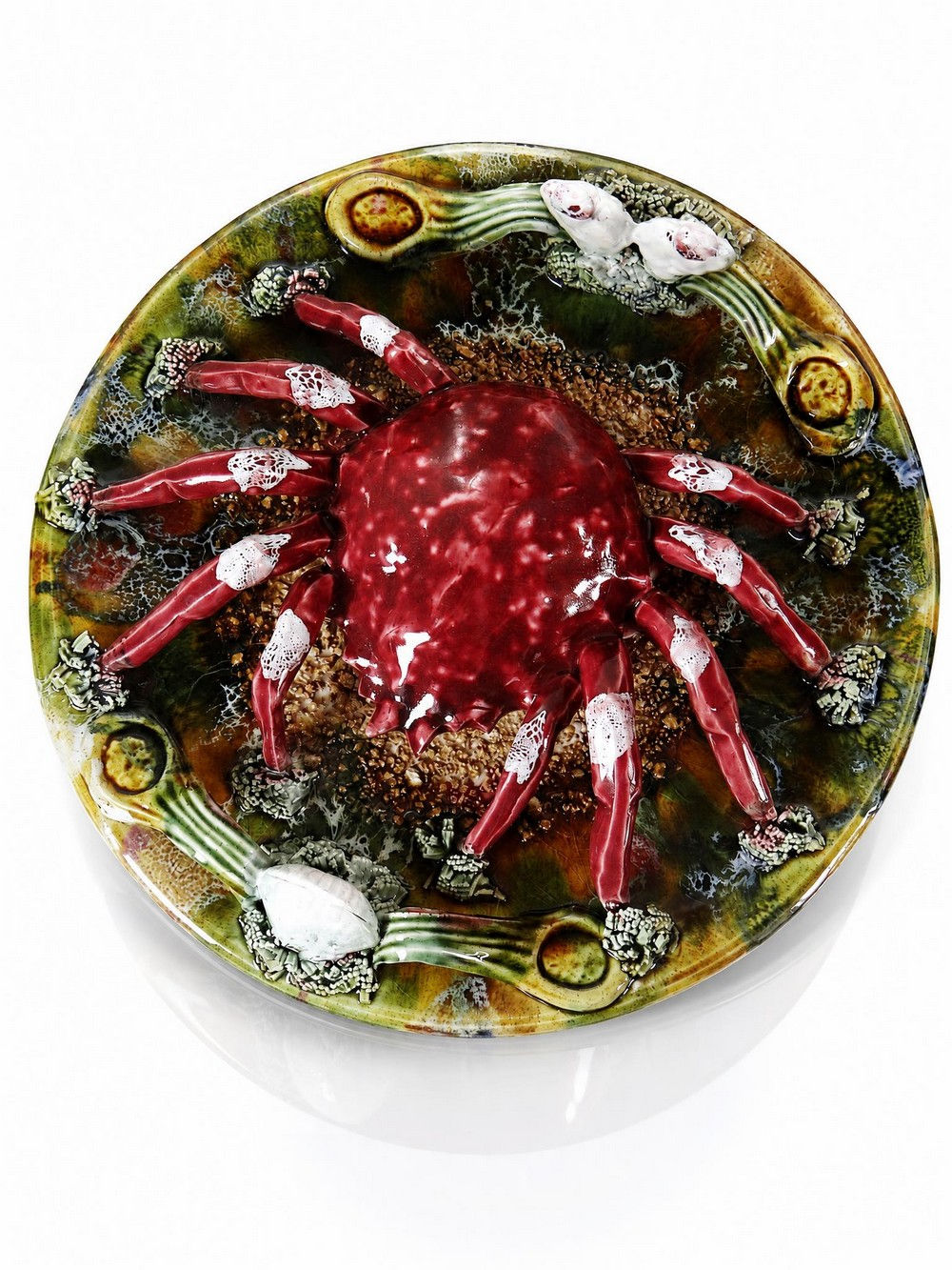 Assiette barbotine crabe trompe-l’œil Caldas da Rainha Portugal vintage