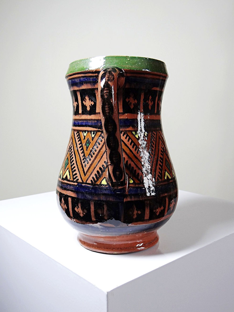 Miniature : Gros vase marocain Safi terre cuite polychrome à deux anses années 50-70