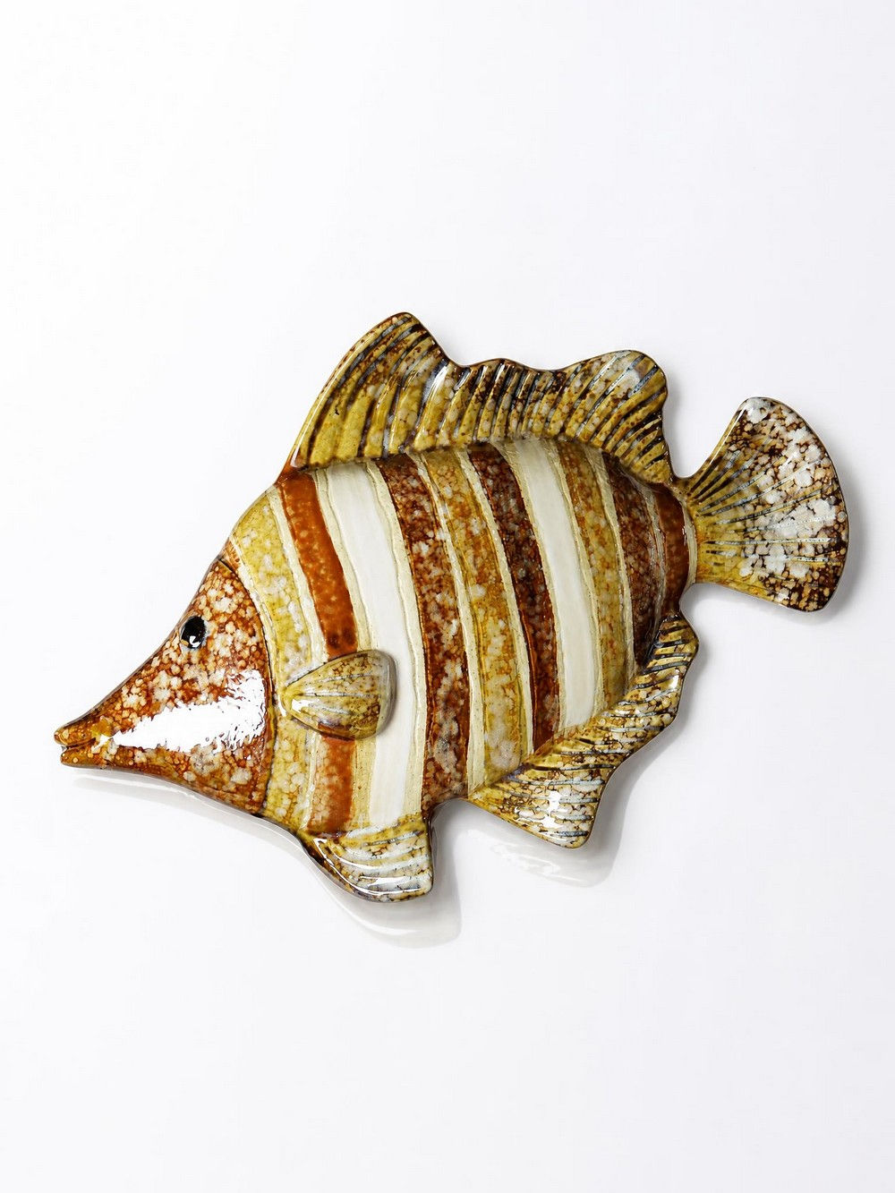 Poisson mural vintage en céramique émaillée artisanale, années 1970-1980