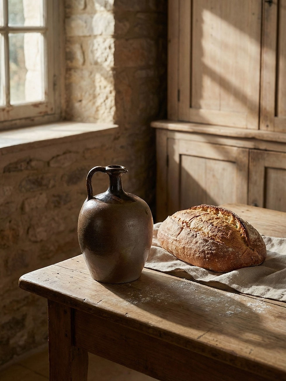 Cruche ancienne XIXe-XXe grès de Puisaye artisanal vernissée