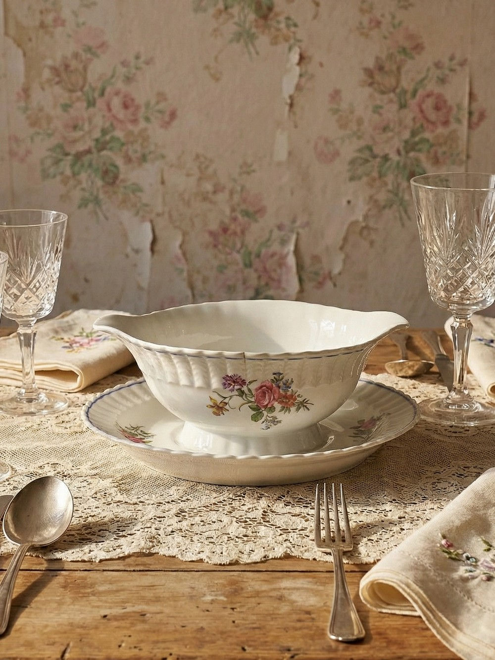 Saucière Bernardaud porcelaine de Limoges décor floral années 20-50