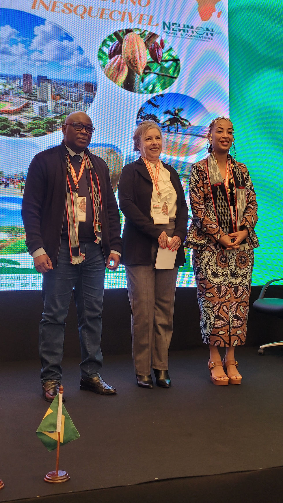 Embaixador Diamouténé Alassane Zié, Diretora de Turismo do Município de São Paulo, Fátima Nobrega e Jeniffer Curcio - Foto: Raphaela Cunha