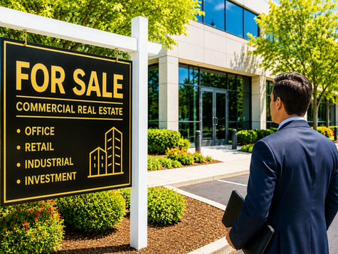 A potential buyer evaluates a commercial real estate property for sale, exploring opportunities for office, retail, or industrial investment.