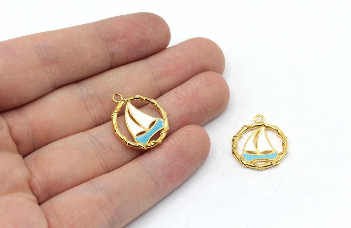 Gold Circle Saliboat Charm