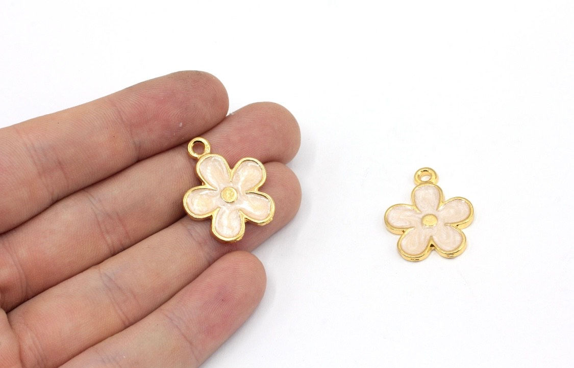 Gold Pearl Large Flower Charm