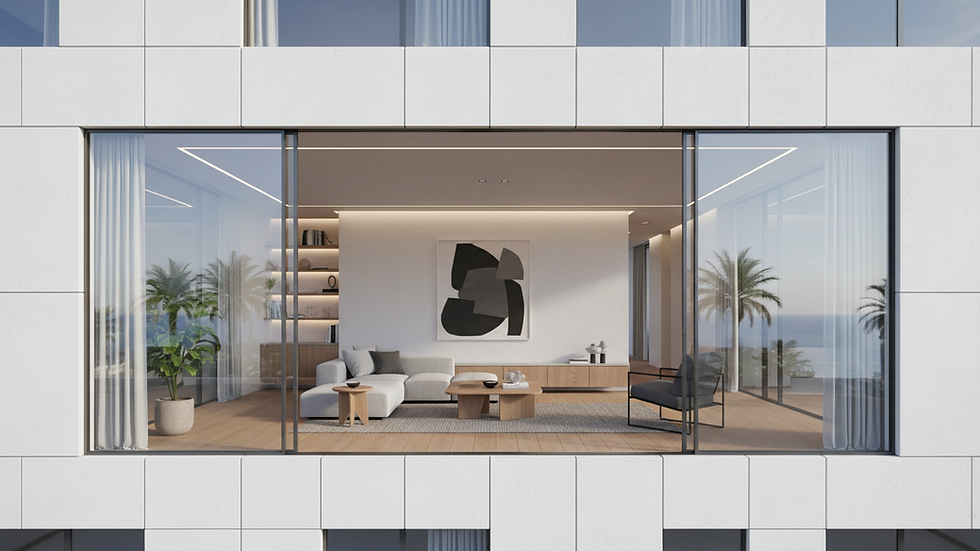 Eye-level view of modern Tel Aviv apartment building facade